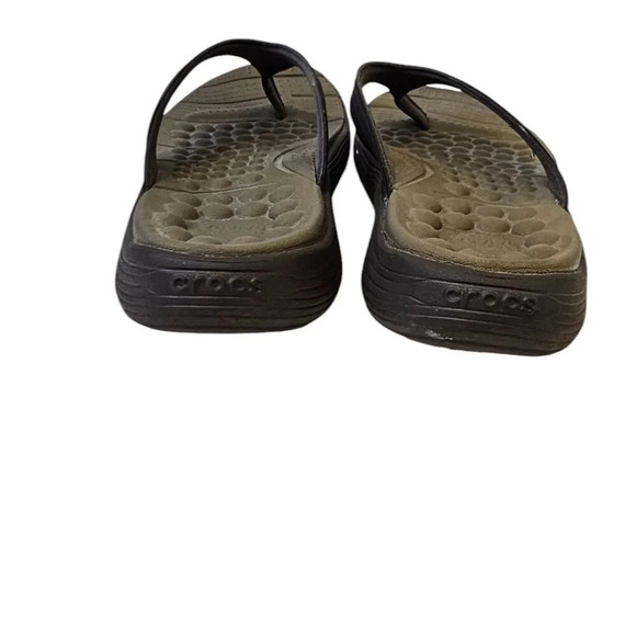 Crocs Mens Reviva Flip Flops Size 9 Brown Slip On Thongs Comfort - Picture 5 of 9